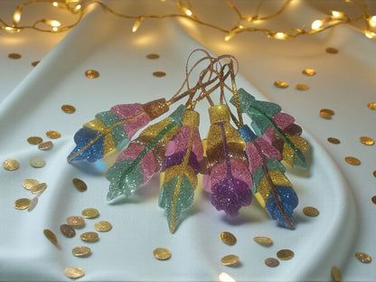 Handmade Glitter Leaf Christmas Ornaments - Set of Sparkling Holiday Decorations , gift ideas