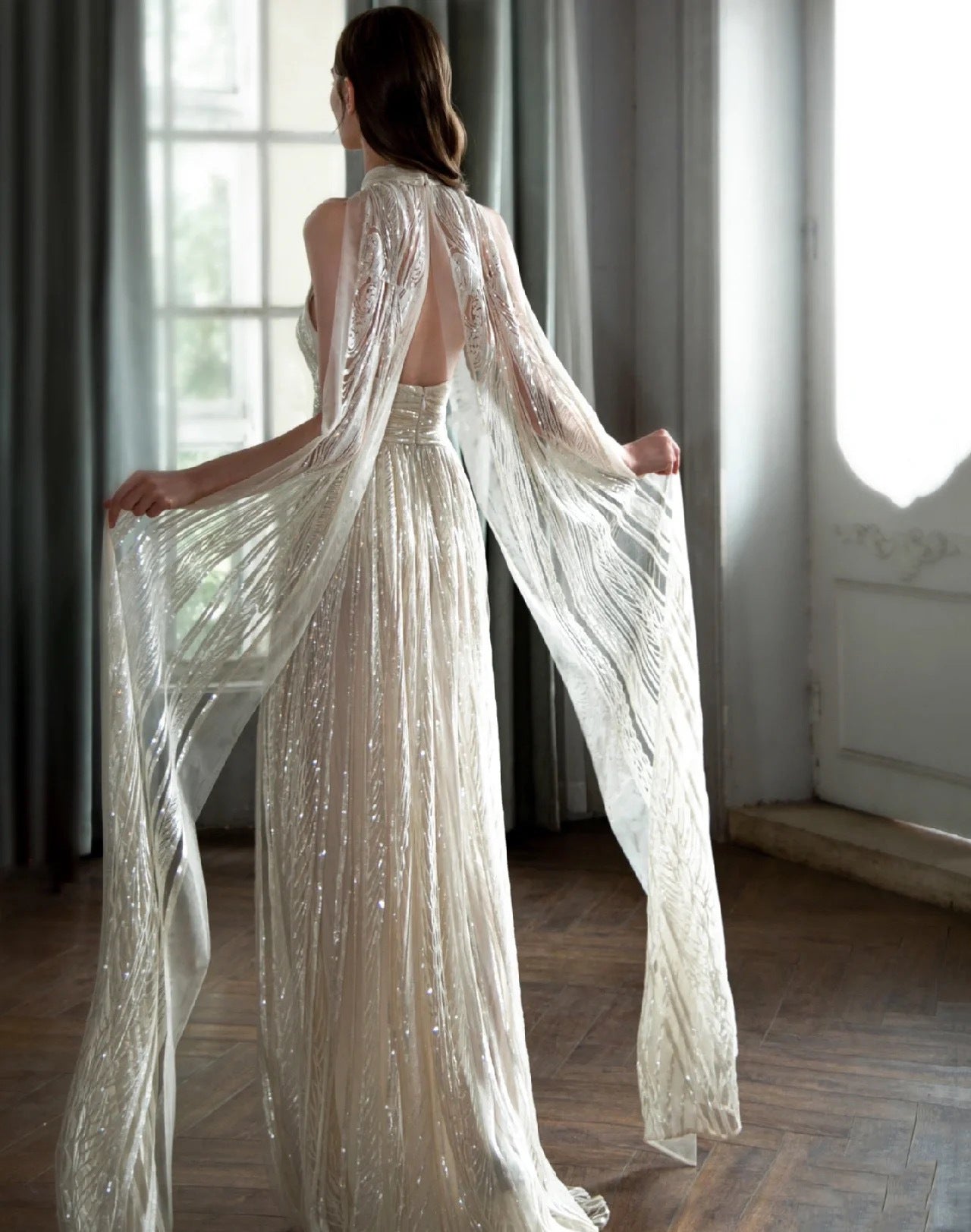 Σαμπανιζέ Χρώμα Παρουσιαστής Starry Sky Toast Ρούχα Halter Μοντέλο Πασαρέλα Επίδειξη