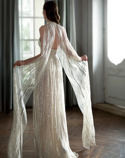 Σαμπανιζέ Χρώμα Παρουσιαστής Starry Sky Toast Ρούχα Halter Μοντέλο Πασαρέλα Επίδειξη