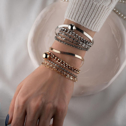 Women's Alloy Multi-layer Twin Bracelet With Diamonds