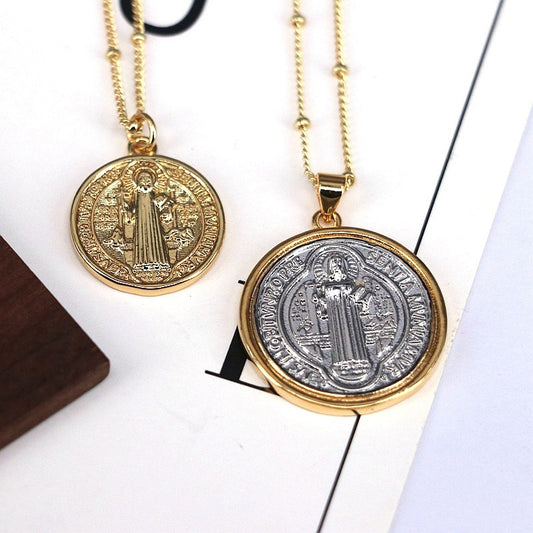 European And American Fashion Design Retro Round Jesus Bead Necklace Necklace