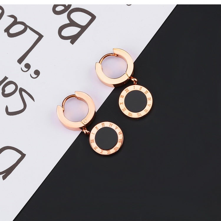 Roman numerals simple circle round cake earrings