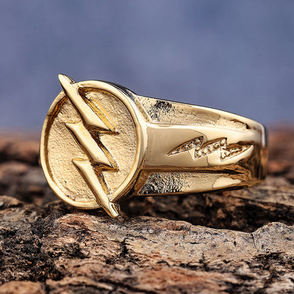 Personality Lightning Ring Men's Stainless Steel Vinyl Gold Fashion Ornament