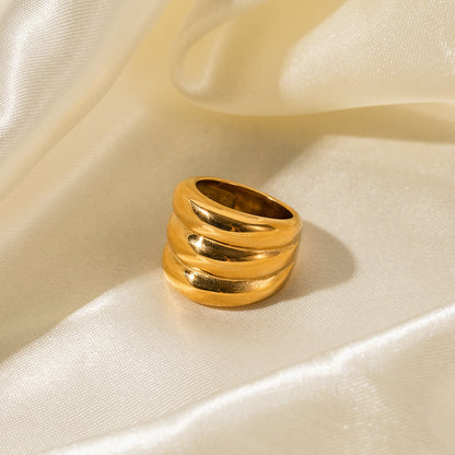 European And American INS Style 18K Gold Stainless Steel Three-layer Closed Ring