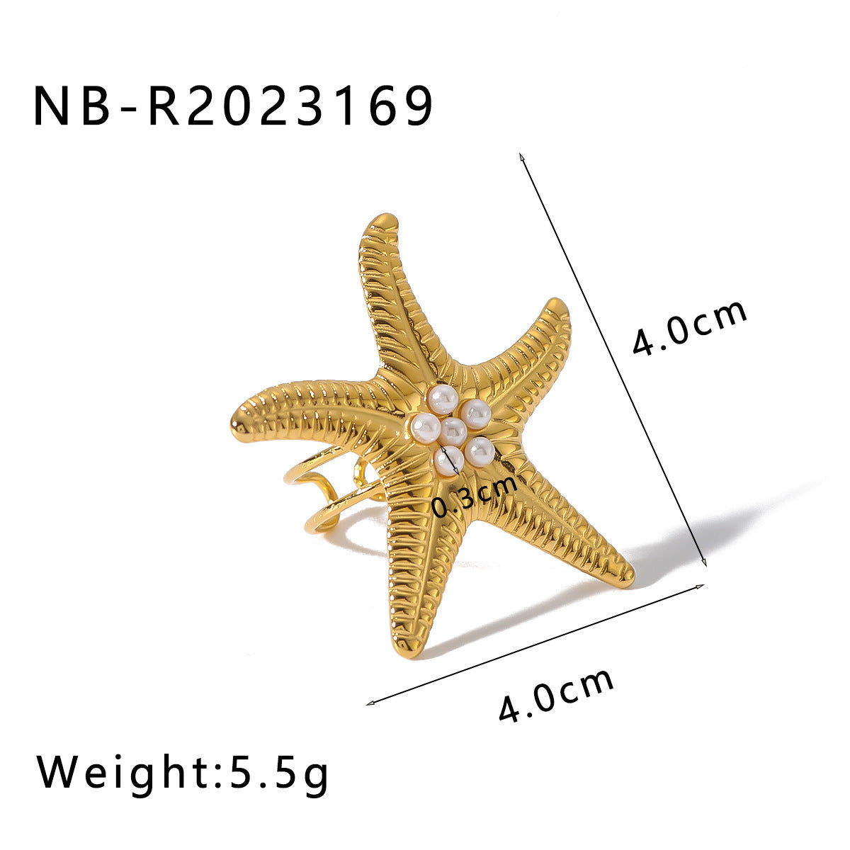 Personality Starfish Stainless Steel Plated 18K Gold Ring