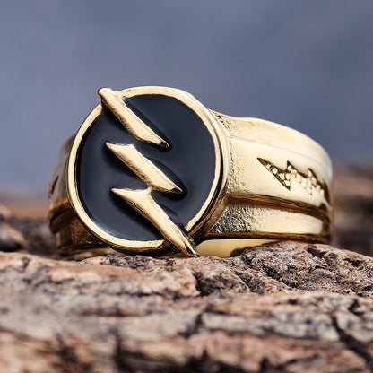 Personality Lightning Ring Men's Stainless Steel Vinyl Gold Fashion Ornament