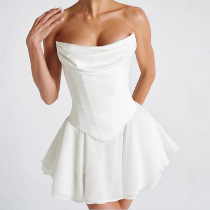 Französisches, einfarbiges Tube-Top-Kleid mit Ärmeln