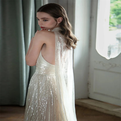 Σαμπανιζέ Χρώμα Παρουσιαστής Starry Sky Toast Ρούχα Halter Μοντέλο Πασαρέλα Επίδειξη