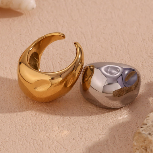 Stainless Steel 18K Gold Plating Beating Pattern Three-dimensional Spherical Open Ring Women