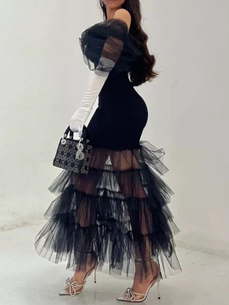 Elegantes, einfarbiges Abendkleid für Partys und Cocktails, schulterfrei, halbe Ärmel 