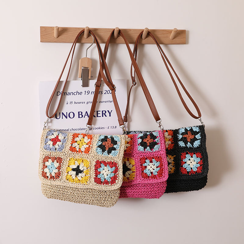 Mittlere Stroh-Farbblock-Vintage-Stil Klassischer Stil Quadratische Strohtasche mit Magnetschnalle 