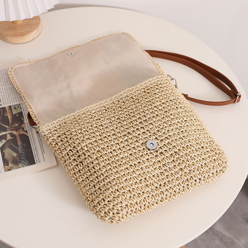 Mittlere Stroh-Farbblock-Vintage-Stil Klassischer Stil Quadratische Strohtasche mit Magnetschnalle 