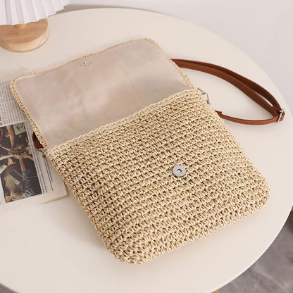 Mittlere Stroh-Farbblock-Vintage-Stil Klassischer Stil Quadratische Strohtasche mit Magnetschnalle 