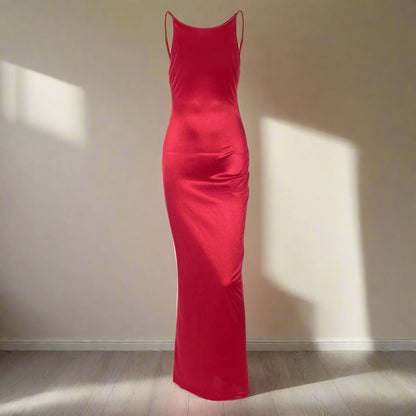 Elegantes rückenfreies, einfarbiges Cocktailparty-Kleid mit U-Boot-Ausschnitt und ärmellosem Trägerkleid 