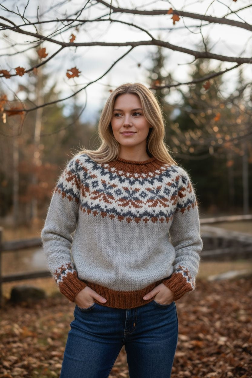 Πουλόβερ Fair Isle Unisex – Ζεστό πλεκτό πουλόβερ με παραδοσιακό χειμερινό σχέδιο