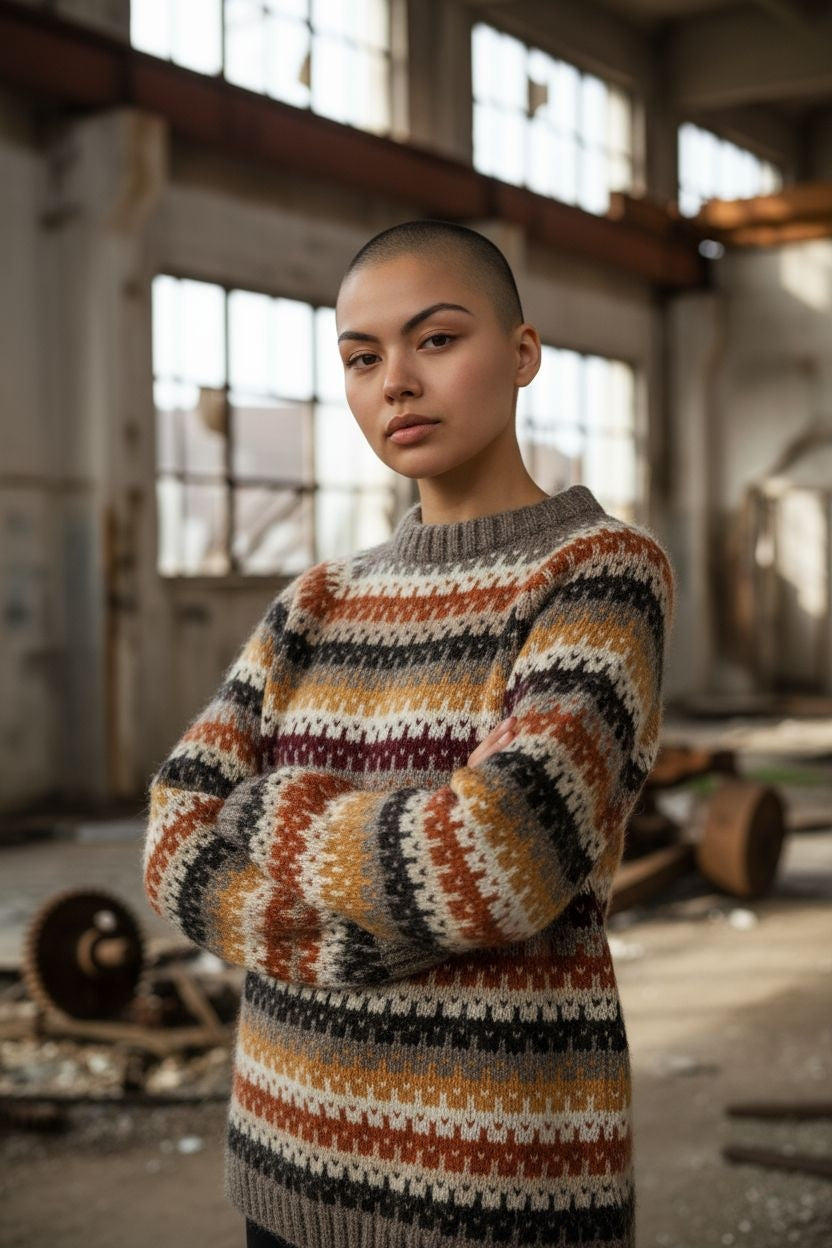 Mehrfarbig gestreifter Unisex-Pullover – Retro-Strickpullover im Fair-Isle-Stil