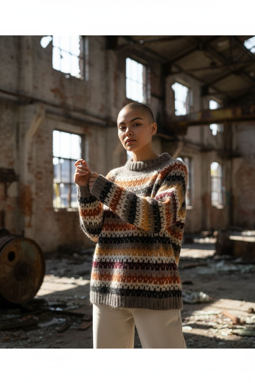 Mehrfarbig gestreifter Unisex-Pullover – Retro-Strickpullover im Fair-Isle-Stil