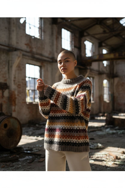 Mehrfarbig gestreifter Unisex-Pullover – Retro-Strickpullover im Fair-Isle-Stil