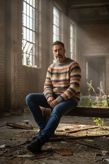 Mehrfarbig gestreifter Unisex-Pullover – Retro-Strickpullover im Fair-Isle-Stil