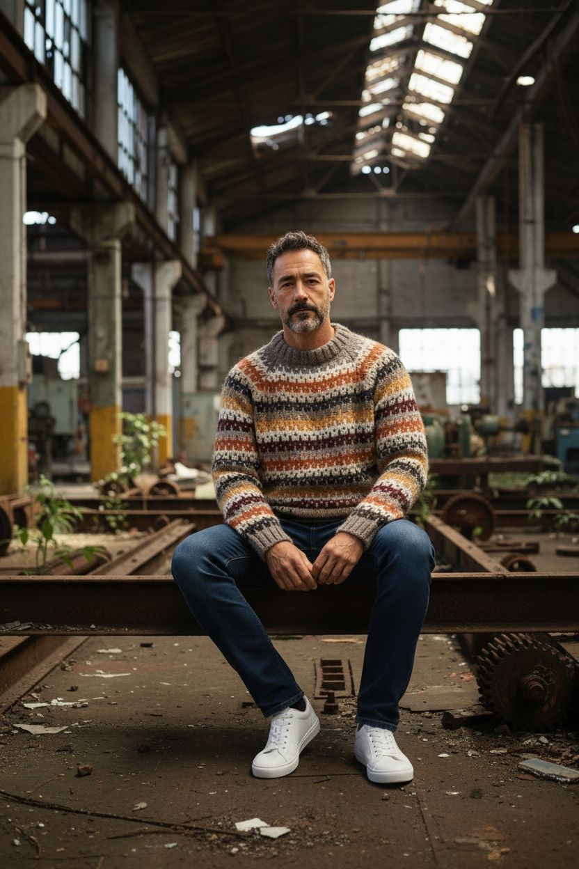Mehrfarbig gestreifter Unisex-Pullover – Retro-Strickpullover im Fair-Isle-Stil