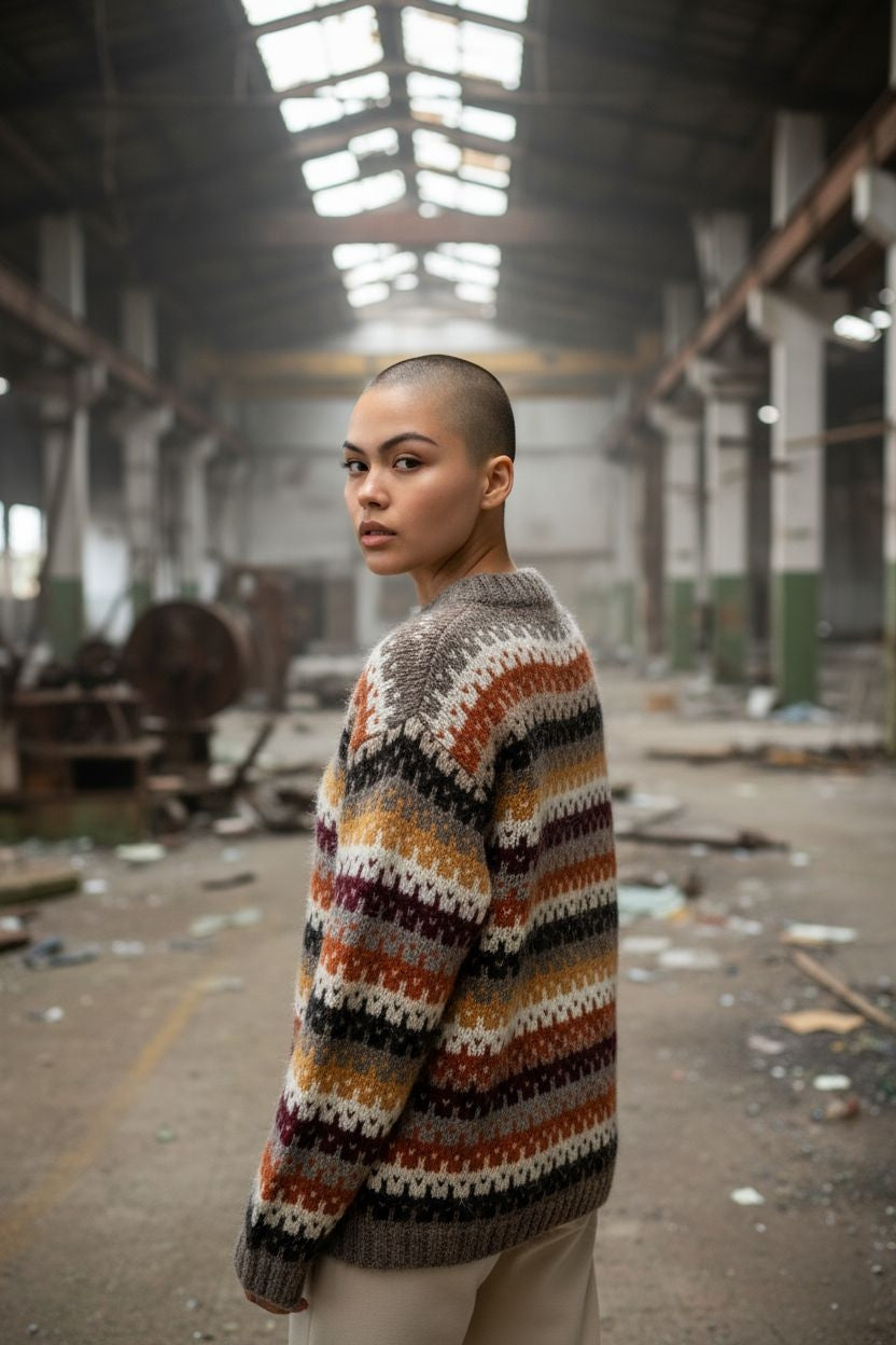 Mehrfarbig gestreifter Unisex-Pullover – Retro-Strickpullover im Fair-Isle-Stil