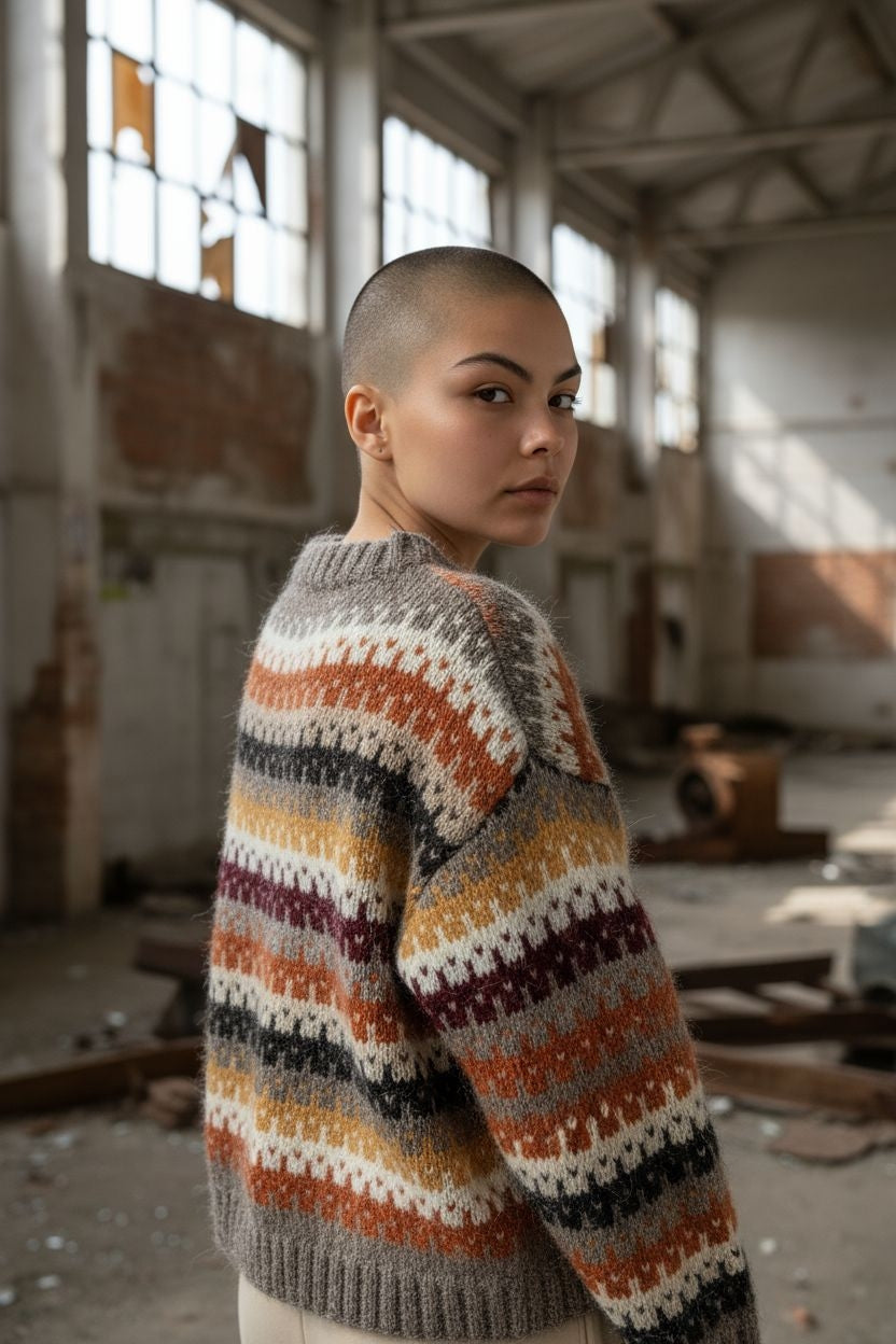 Mehrfarbig gestreifter Unisex-Pullover – Retro-Strickpullover im Fair-Isle-Stil