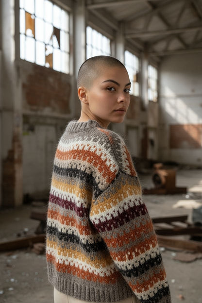 Mehrfarbig gestreifter Unisex-Pullover – Retro-Strickpullover im Fair-Isle-Stil