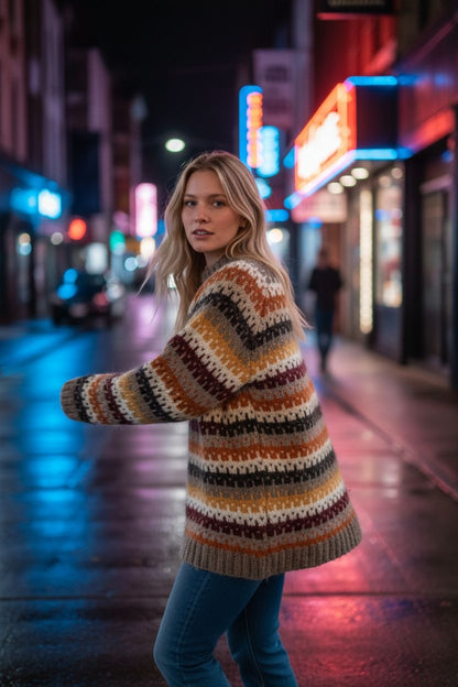 Mehrfarbig gestreifter Unisex-Pullover – Retro-Strickpullover im Fair-Isle-Stil