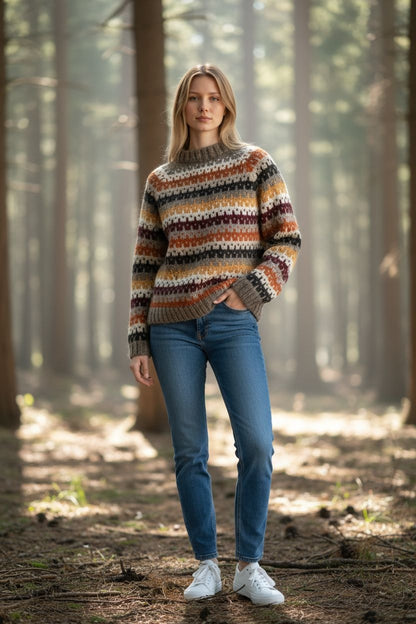 Mehrfarbig gestreifter Unisex-Pullover – Retro-Strickpullover im Fair-Isle-Stil