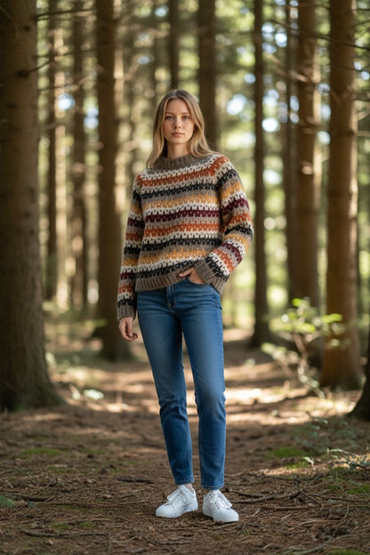 Mehrfarbig gestreifter Unisex-Pullover – Retro-Strickpullover im Fair-Isle-Stil