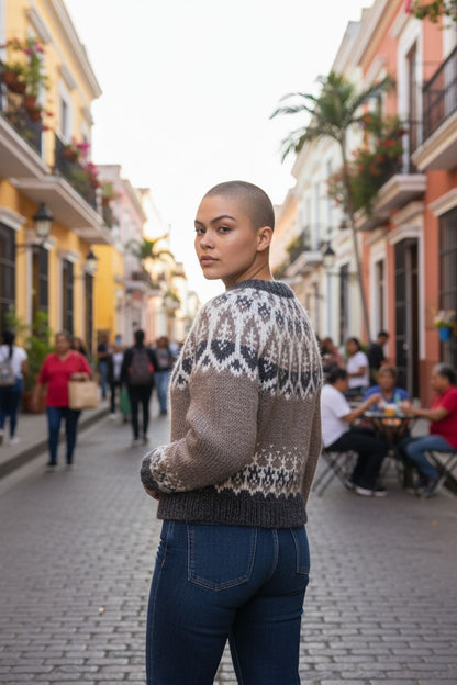 Fair Isle Knit Cardigan Unisex – Button-Up Jumper with Nordic Snowflake Pattern