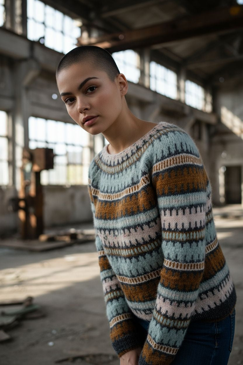 Πολύχρωμο Ριγέ Πουλόβερ Unisex – Retro Fair Isle Πλεκτό Πουλόβερ με Ζώνη