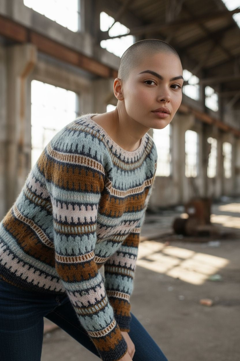 Πολύχρωμο Ριγέ Πουλόβερ Unisex – Retro Fair Isle Πλεκτό Πουλόβερ με Ζώνη