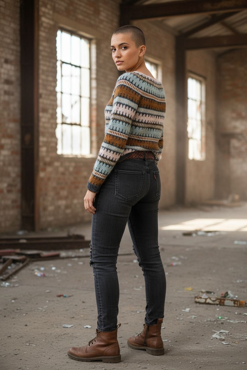 Πολύχρωμο Ριγέ Πουλόβερ Unisex – Retro Fair Isle Πλεκτό Πουλόβερ με Ζώνη