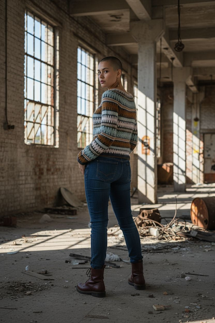 Πολύχρωμο Ριγέ Πουλόβερ Unisex – Retro Fair Isle Πλεκτό Πουλόβερ με Ζώνη