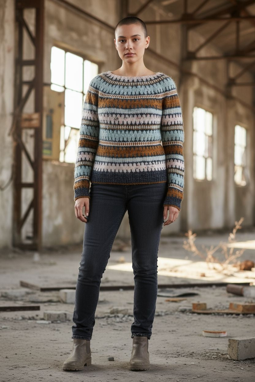 Πολύχρωμο Ριγέ Πουλόβερ Unisex – Retro Fair Isle Πλεκτό Πουλόβερ με Ζώνη