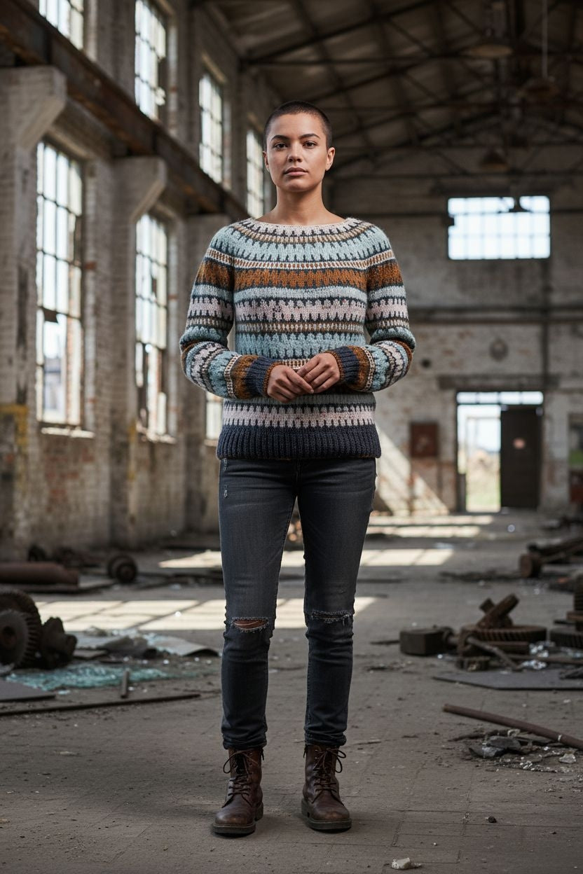 Πολύχρωμο Ριγέ Πουλόβερ Unisex – Retro Fair Isle Πλεκτό Πουλόβερ με Ζώνη