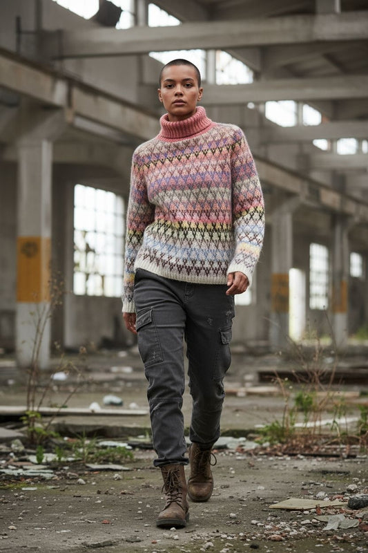 Handmade Fair Isle Sweater | Pastel Multi-Color | Cropped Wool Knit S-5XL