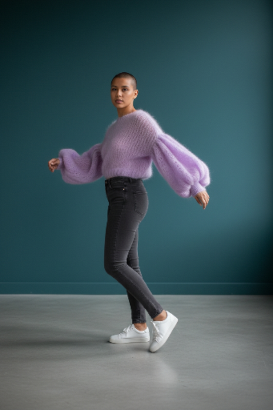 Oversized Mohair Sweater – Light Lavender Knit with Voluminous Bubble Sleeves