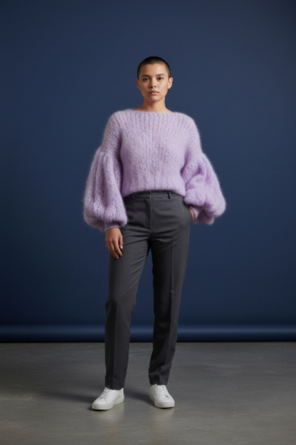 Πουλόβερ με φαρδιά μανίκια από μοχέρ – Ανοιχτόχρωμο πλεκτό σε χρώμα λεβάντας με ογκώδη μανίκια με φούσκες