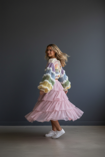 Fair-Isle-Pullover mit Passe aus Mohairmischung und Ballonärmeln