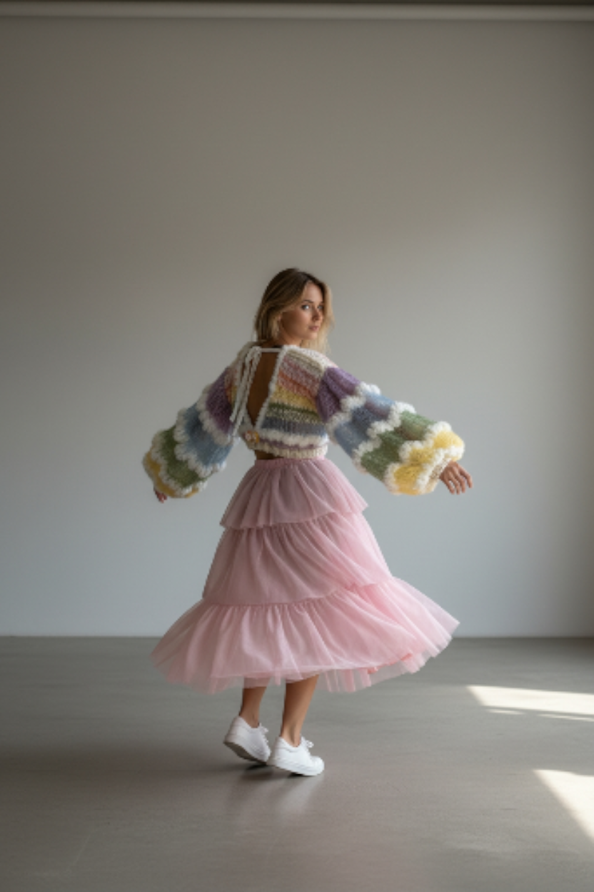 Fair-Isle-Pullover mit Passe aus Mohairmischung und Ballonärmeln