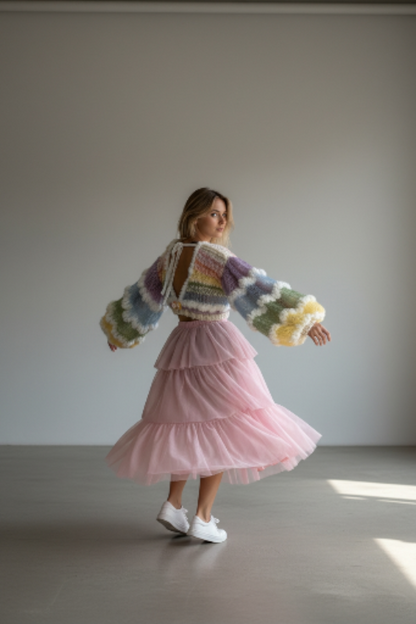 Fair-Isle-Pullover mit Passe aus Mohairmischung und Ballonärmeln