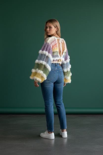 Fair-Isle-Pullover mit Passe aus Mohairmischung und Ballonärmeln