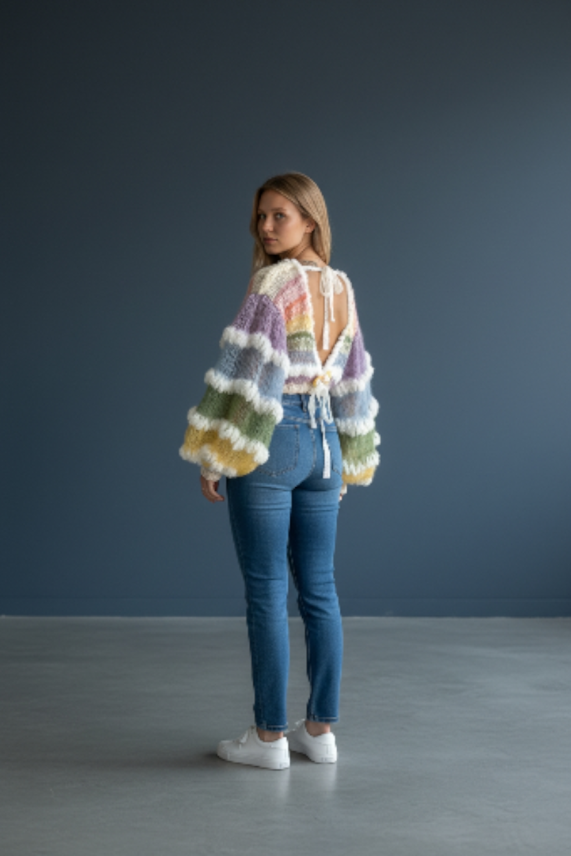 Fair-Isle-Pullover mit Passe aus Mohairmischung und Ballonärmeln