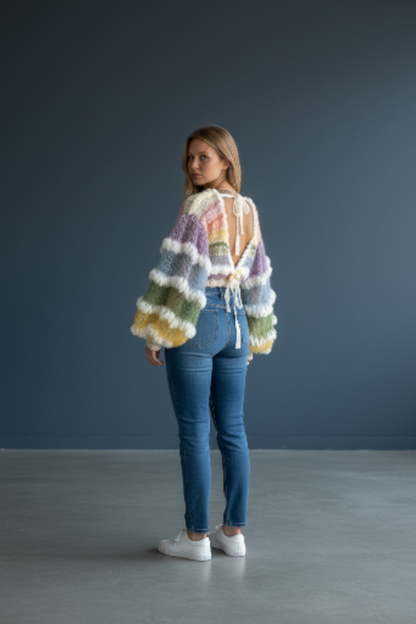 Fair-Isle-Pullover mit Passe aus Mohairmischung und Ballonärmeln