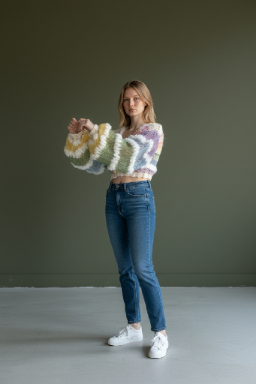 Fair-Isle-Pullover mit Passe aus Mohairmischung und Ballonärmeln