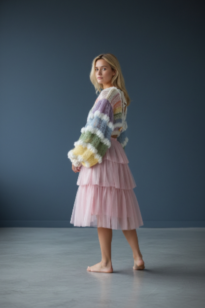 Fair-Isle-Pullover mit Passe aus Mohairmischung und Ballonärmeln