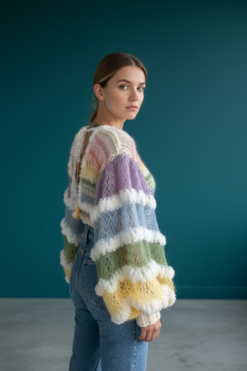 Fair-Isle-Pullover mit Passe aus Mohairmischung und Ballonärmeln