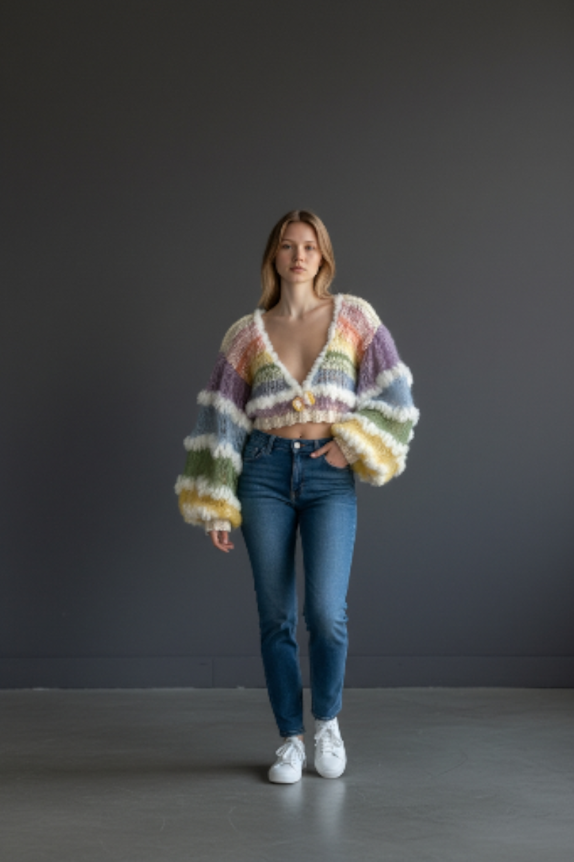 Fair-Isle-Pullover mit Passe aus Mohairmischung und Ballonärmeln